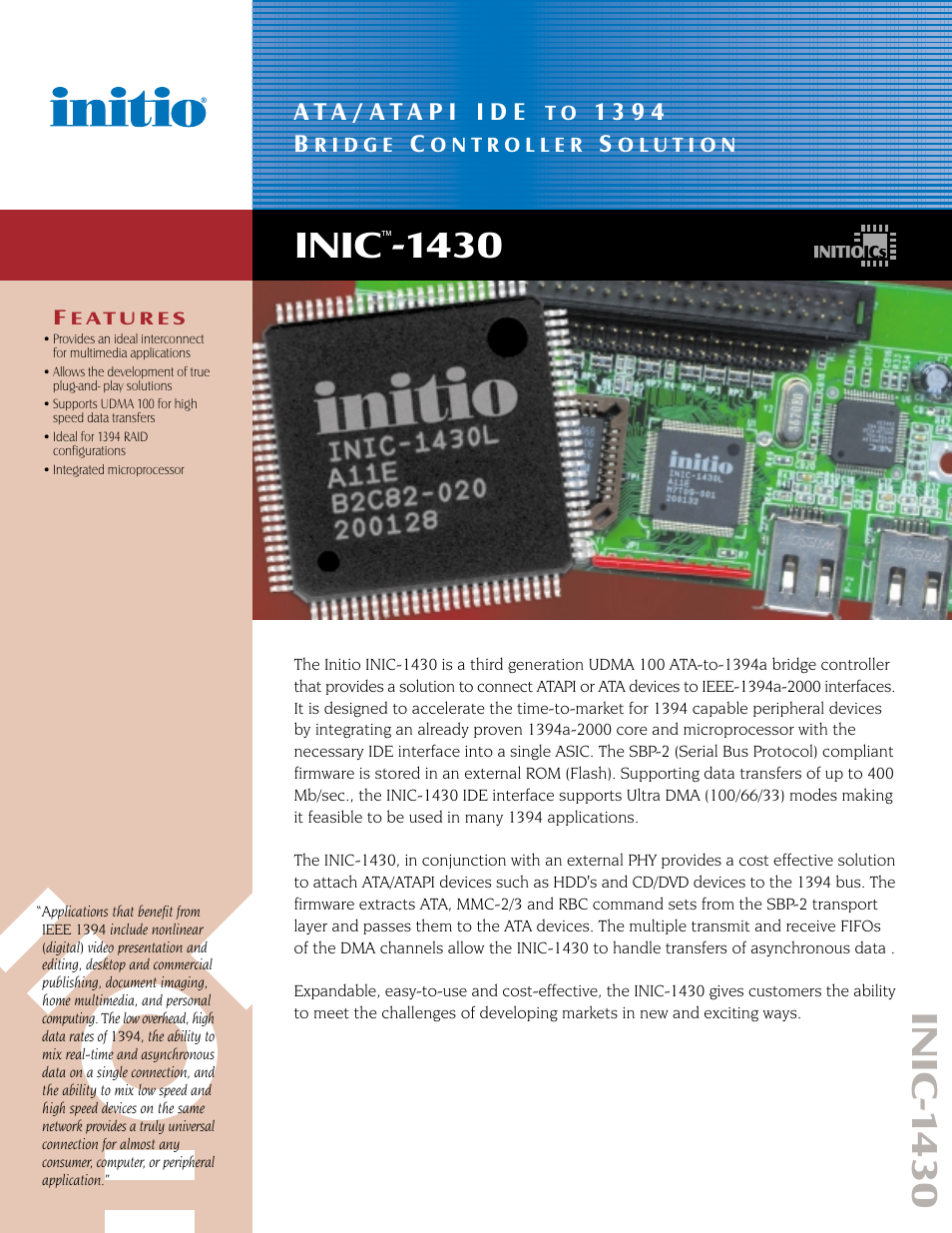 Initio INIC 1430 User Manual | 2 pages