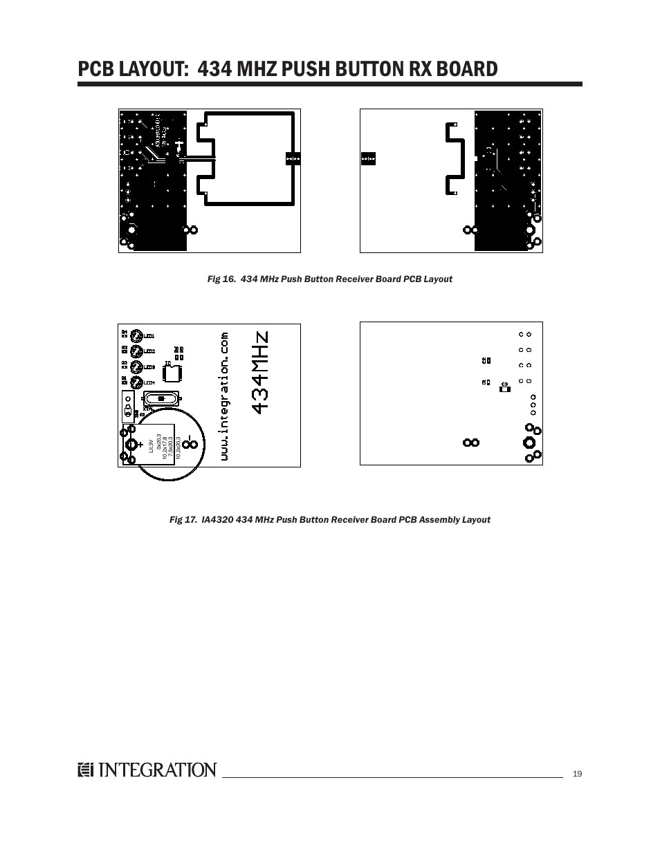 Pcb layout: 434 mhz push button rx board | Integration 2.0r User Manual | Page 23 / 26