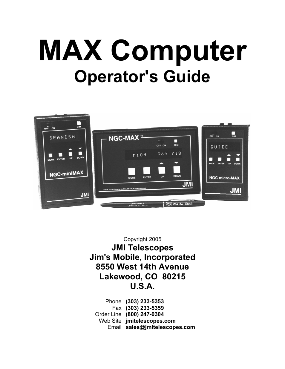 JMI Telescopes MAX Computer User Manual | 16 pages