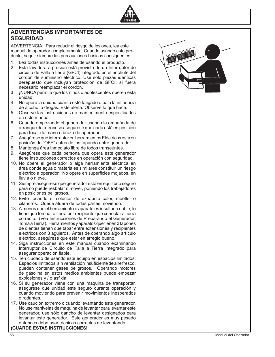 Advertencias importantes de seguridad | John Deere AC-G6000DY User Manual | Page 68 / 94