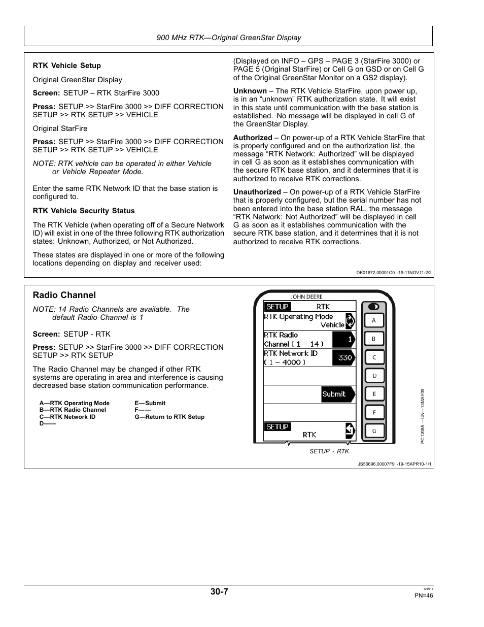 Radio channel, Network id | John Deere STARFIRE RTK OMPFP11348 User Manual | Page 46 / 60