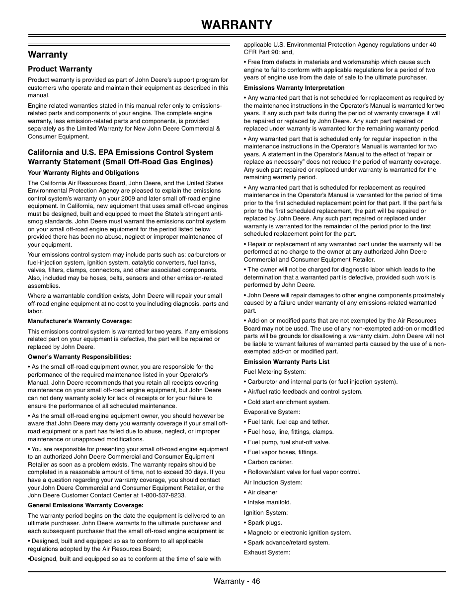 Warranty, Product warranty | John Deere la105 User Manual | Page 47 / 52