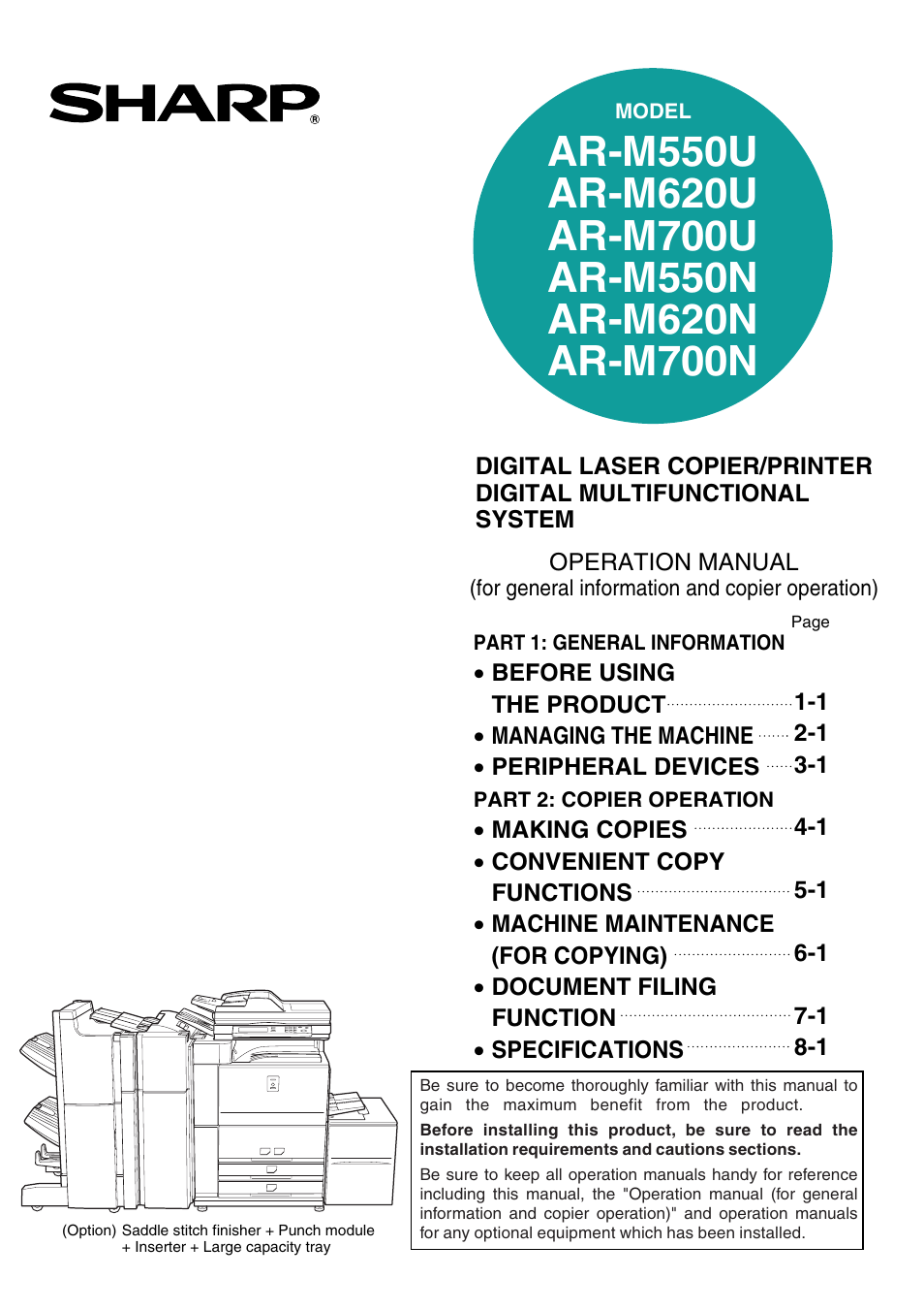 Sharp AR-M700N User Manual | 172 pages