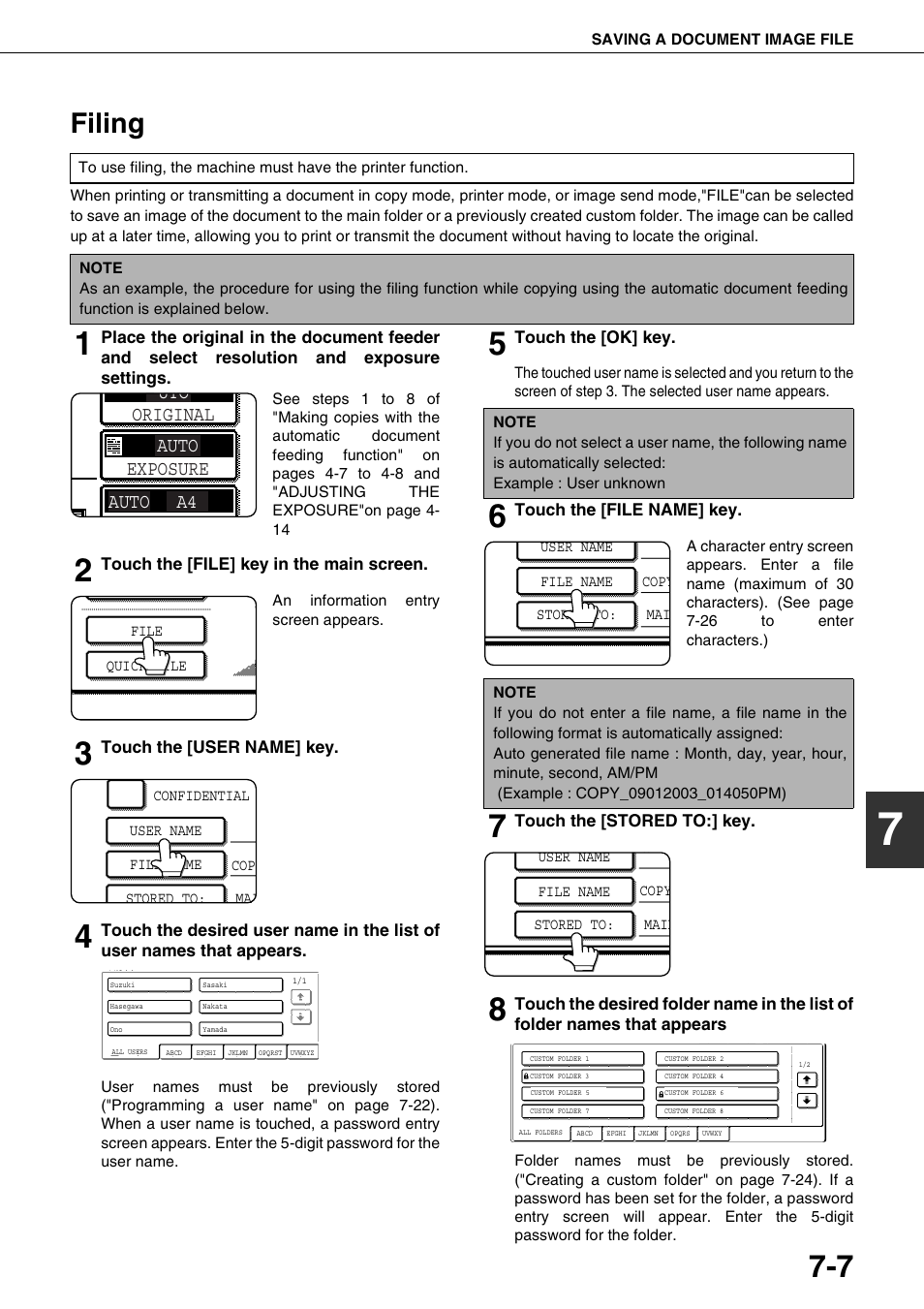 Filing, Uto auto auto a4 original exposure | Sharp AR-M700N User Manual | Page 141 / 172