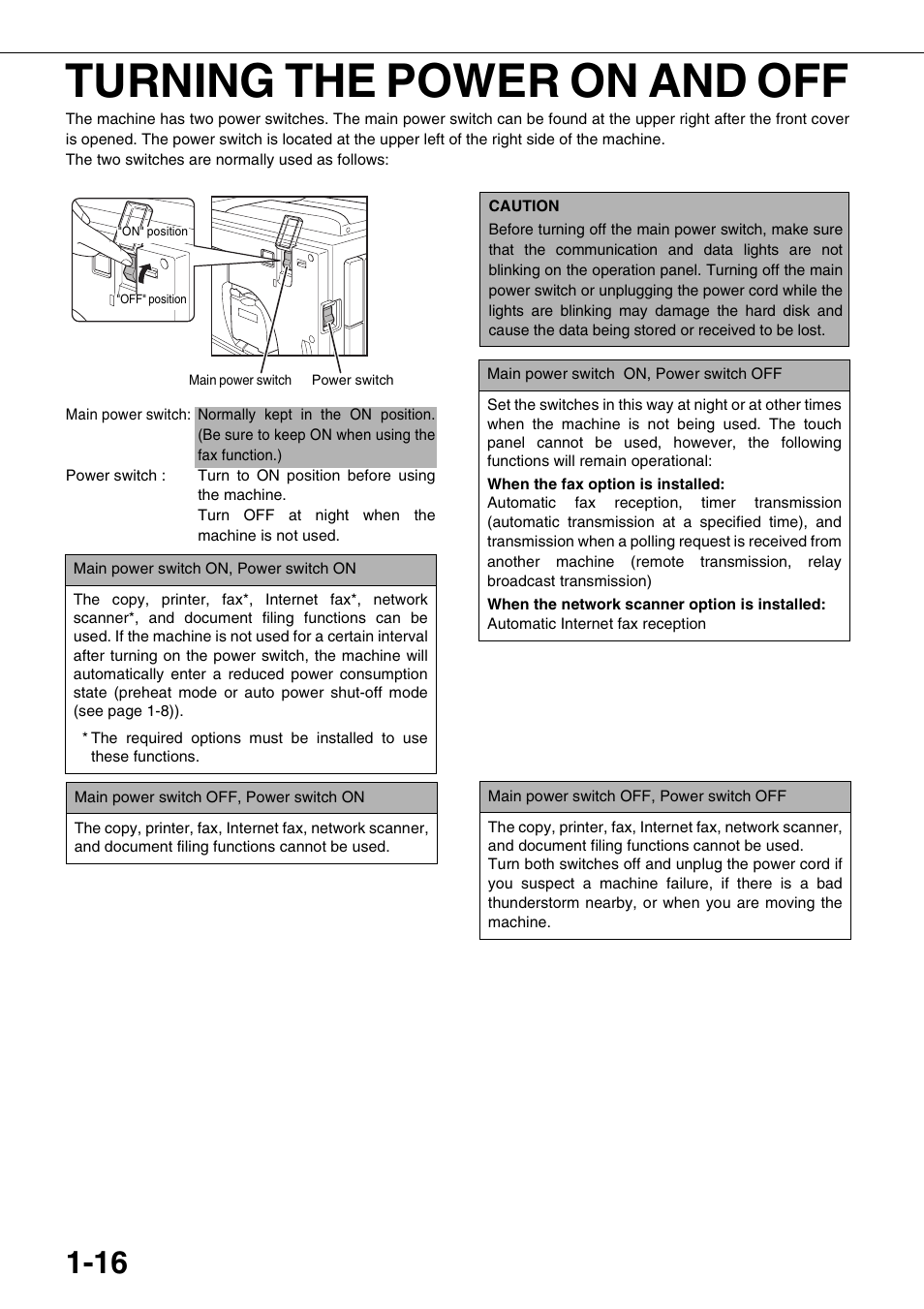 Turning the power on and off | Sharp AR-M700N User Manual | Page 26 / 172