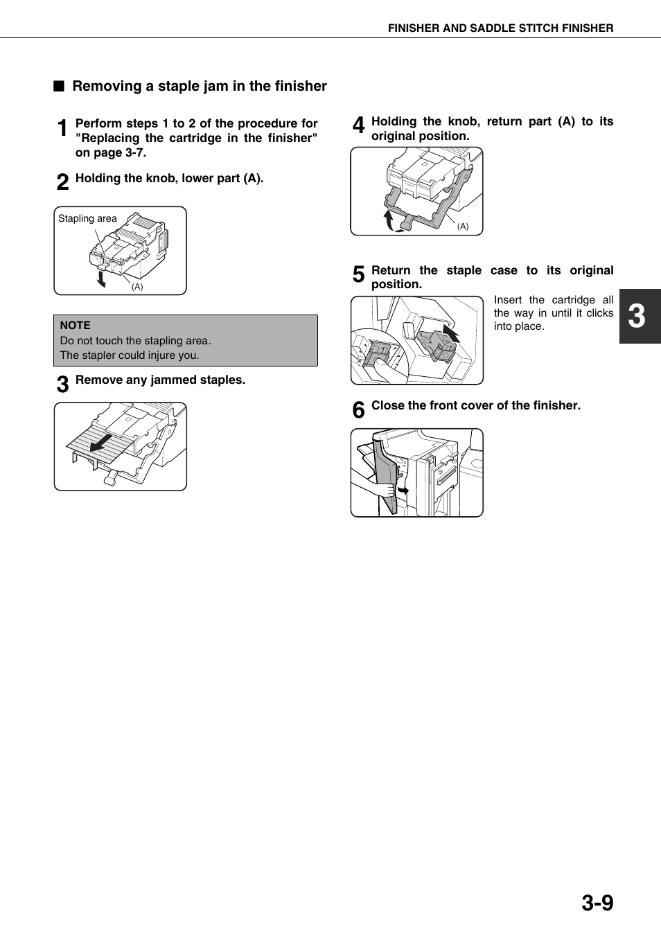 Removing a staple jam in the finisher | Sharp AR-M700N User Manual | Page 65 / 172