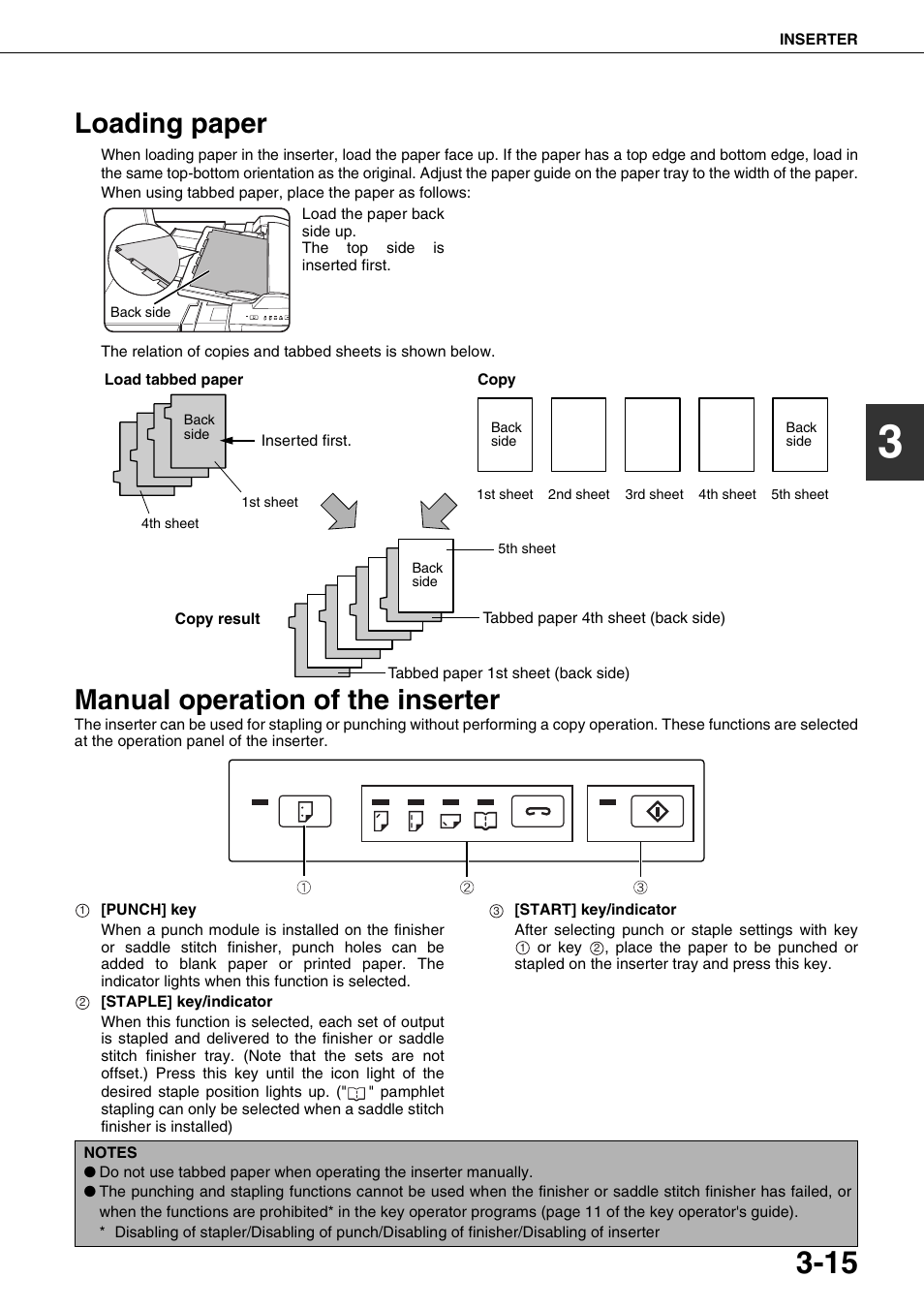 Loading paper, Manual operation of the inserter, Ge 3-15) | Sharp AR-M700N User Manual | Page 71 / 172