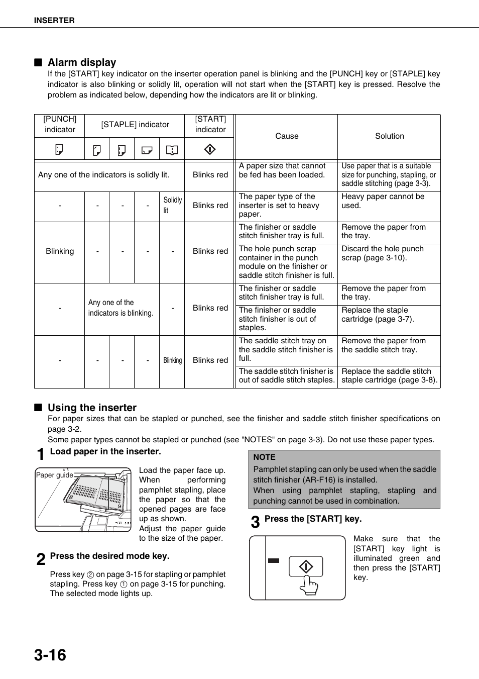 Alarm display, Using the inserter | Sharp AR-M700N User Manual | Page 72 / 172