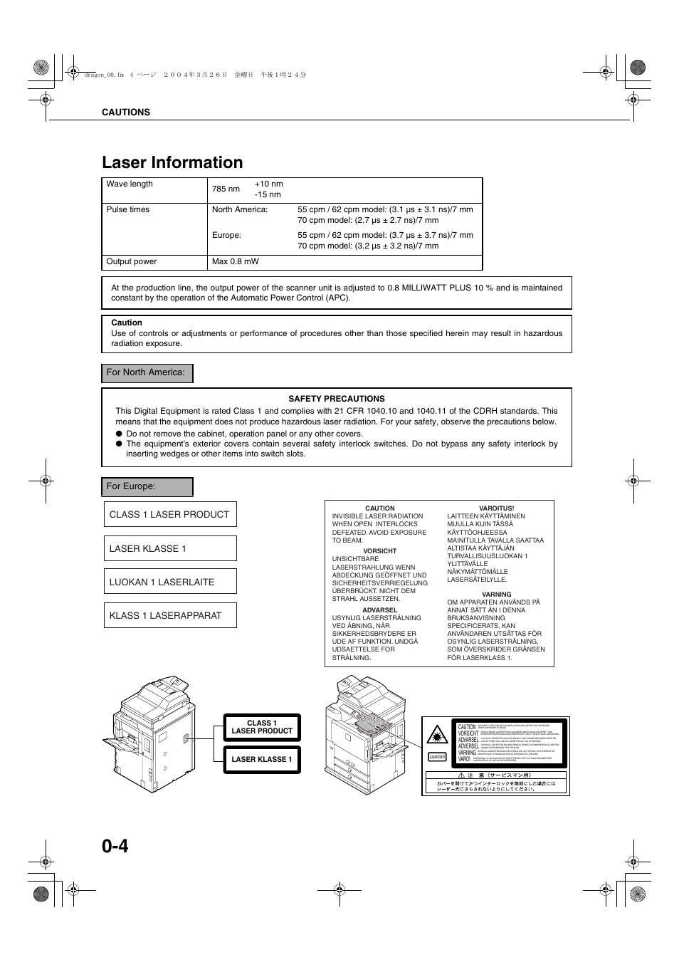 Laser information | Sharp AR-M700N User Manual | Page 8 / 172