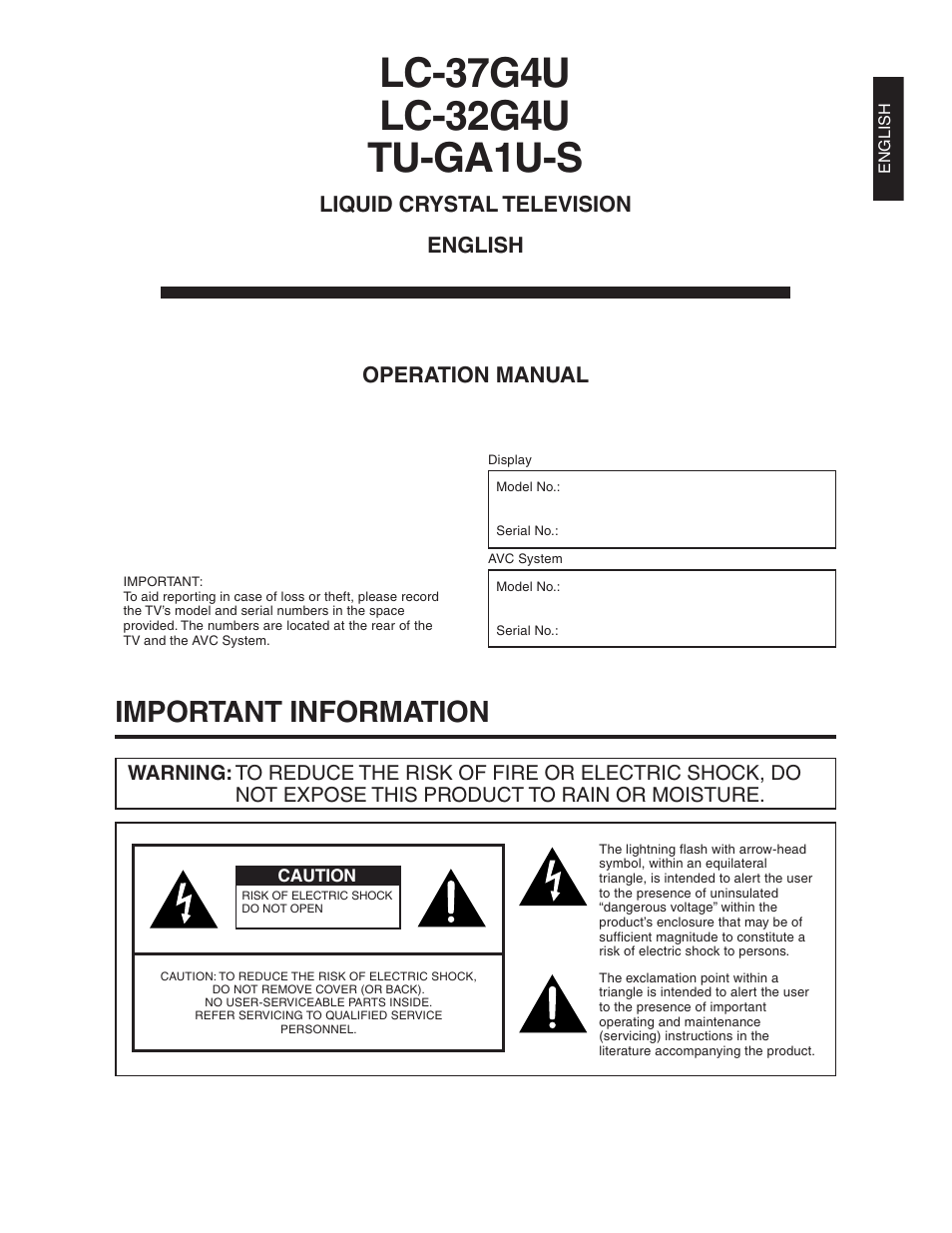 Sharp Aquos LC 32G4U User Manual | 104 pages