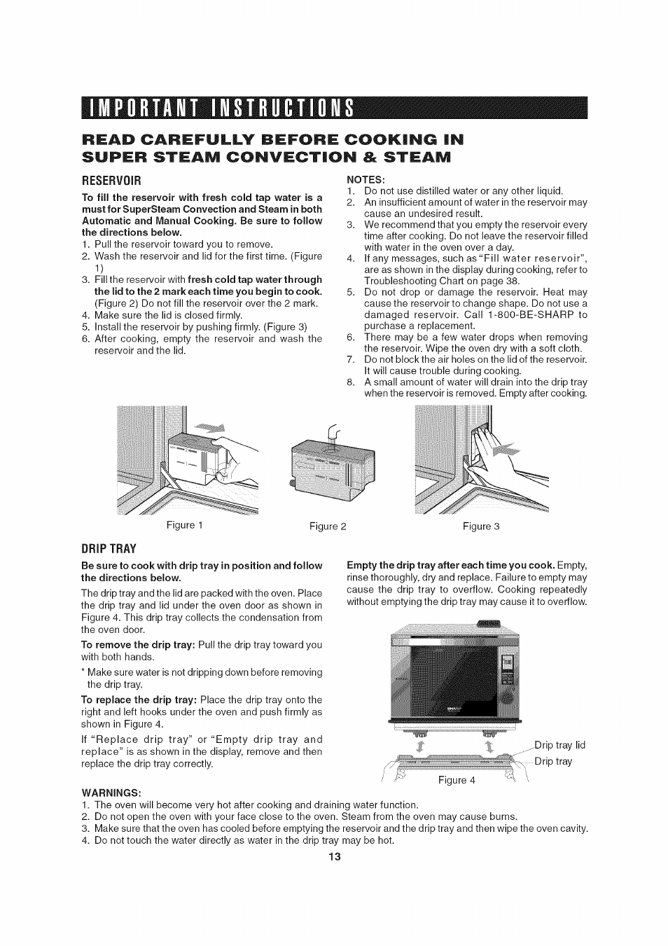 Important instructions, Reservoir, Drip tray | Sharp AX-1200 User Manual | Page 15 / 43