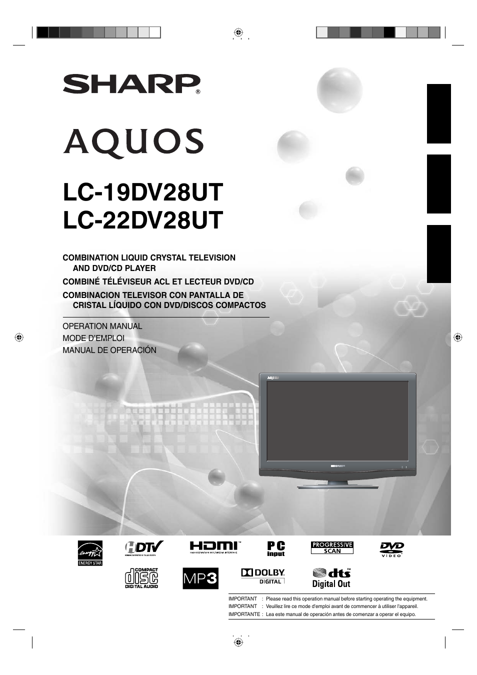 Sharp AQUOS LC-19DV28UT User Manual | 43 pages
