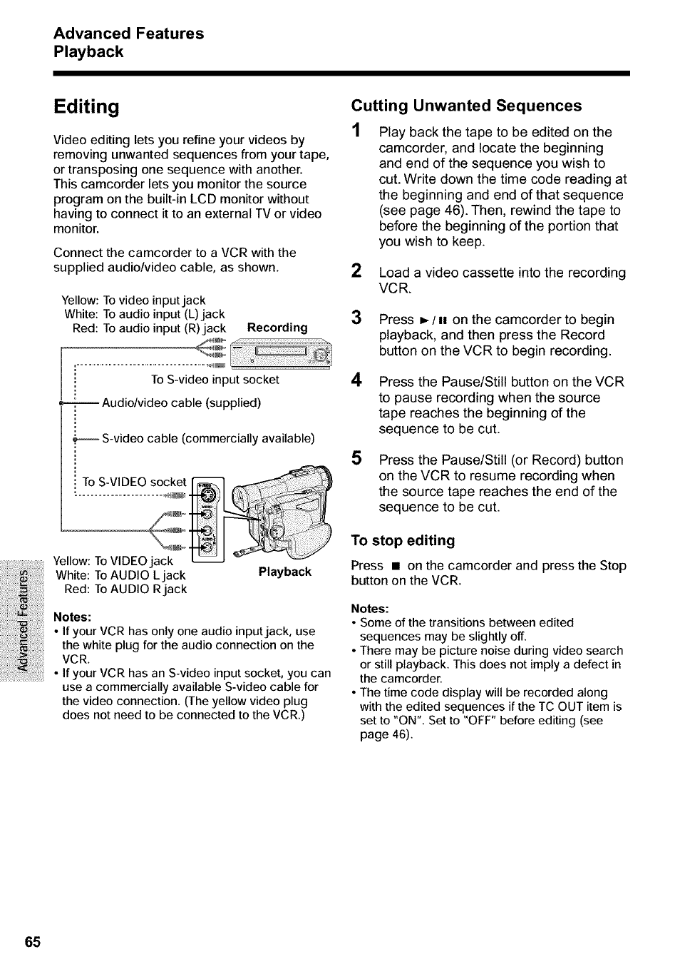 Editing, To stop editing | Sharp VIEWCAM VL-WD650U User Manual | Page 80 / 120