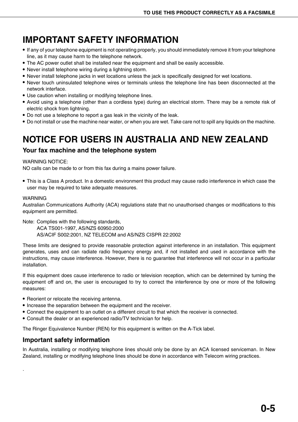 Important safety information, 5 notice for users in australia and new zealand, Notice for users in australia and new zealand | Sharp MX-M350U User Manual | Page 13 / 110