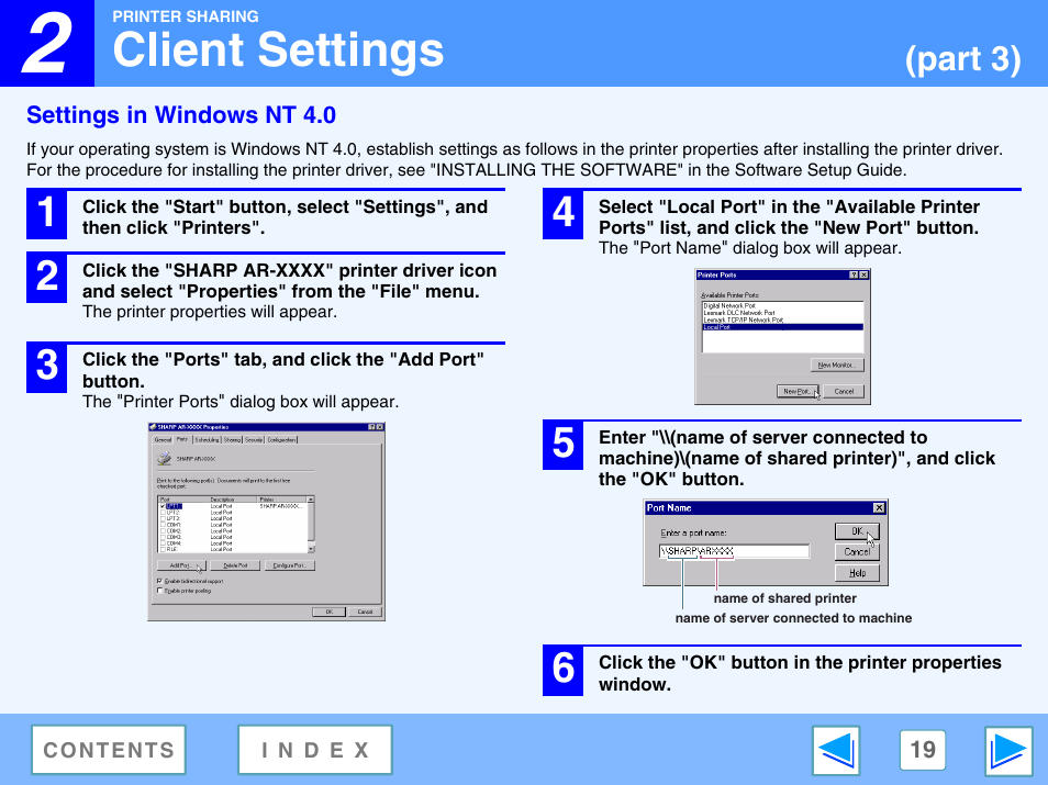 Settings in windows nt 4.0, Client settings, Part 3) | Sharp AR-M160 User Manual | Page 19 / 33