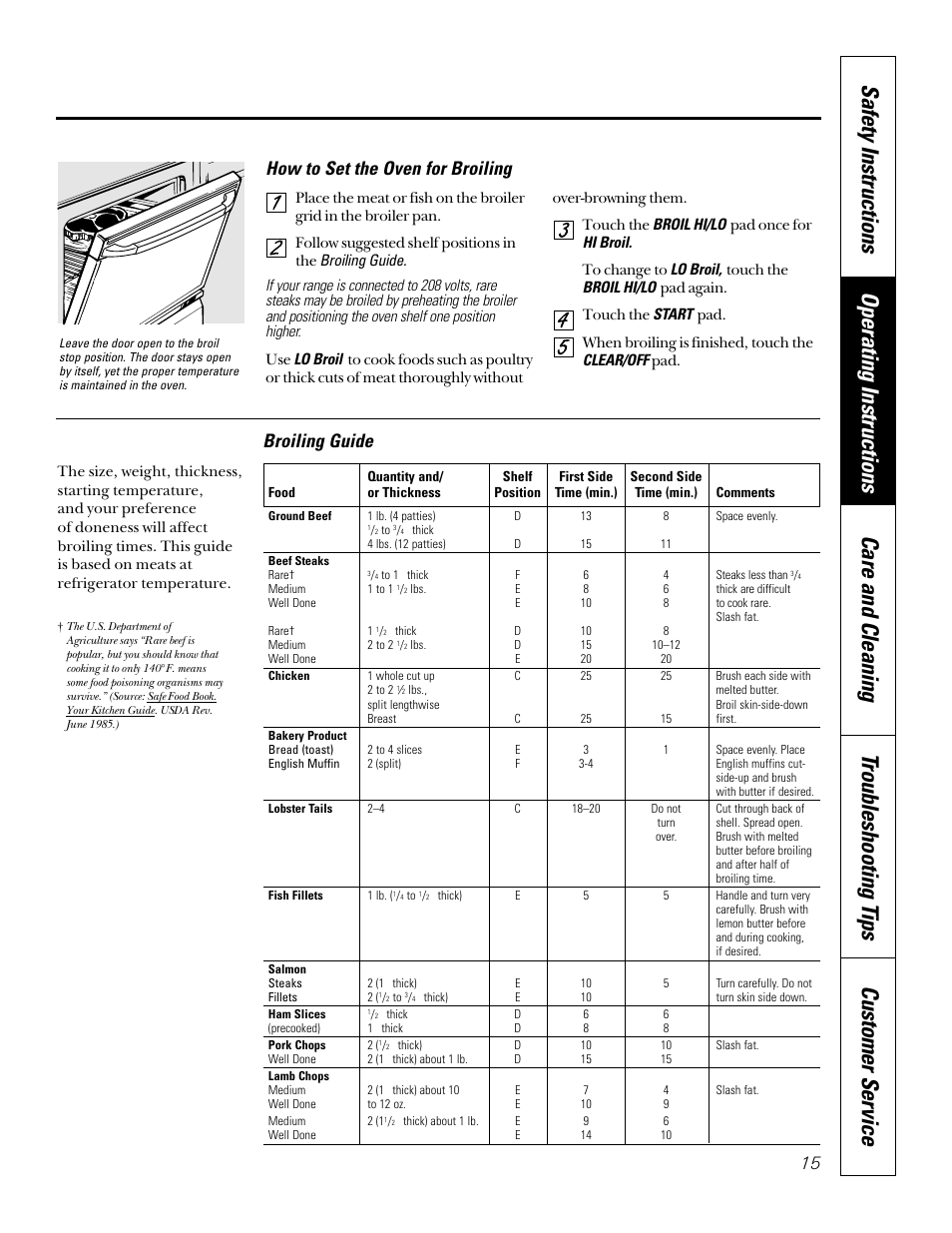 Broiling guide, How to set the oven for broiling | Sharp JB940 User Manual | Page 15 / 40