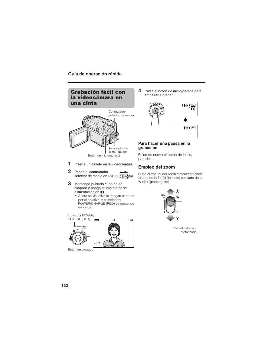 Grabación fácil con la videocámara en una cinta 1 | Sharp VL-Z7U User Manual | Page 136 / 140