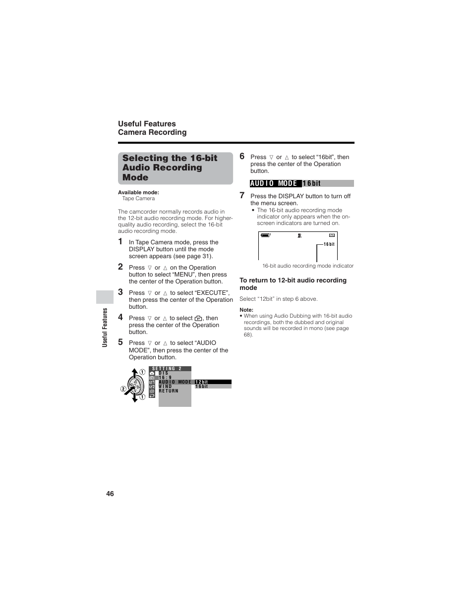 Selecting the 16-bit audio recording mode | Sharp VL-Z7U User Manual | Page 60 / 140