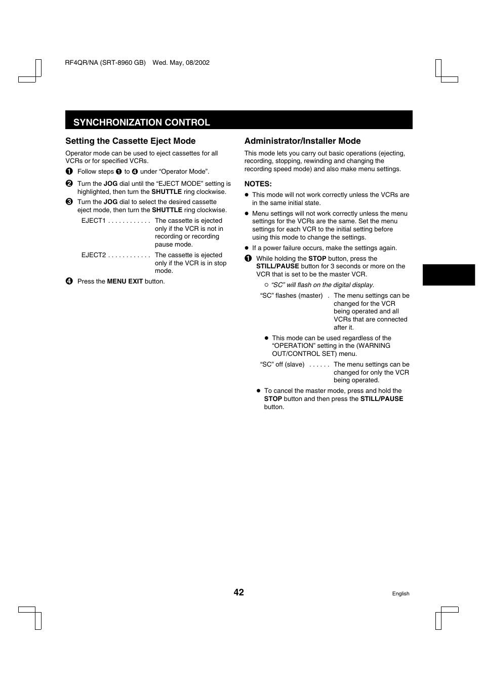 Synchronization control | Sharp SRT-8040 User Manual | Page 43 / 56