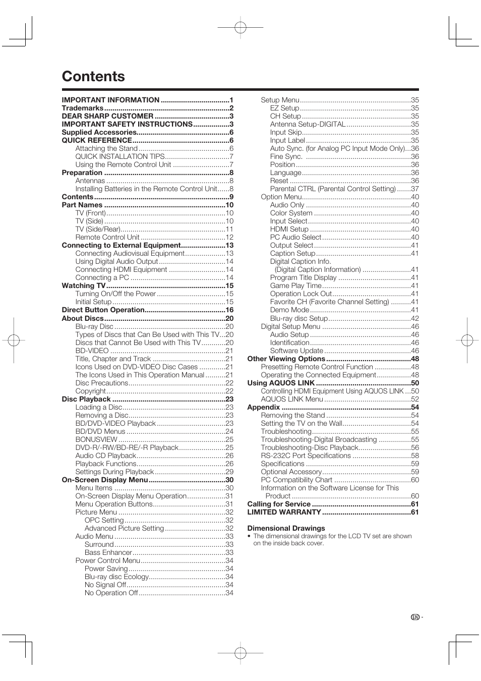 Sharp Aquos LC 46BD80UN User Manual | Page 11 / 65