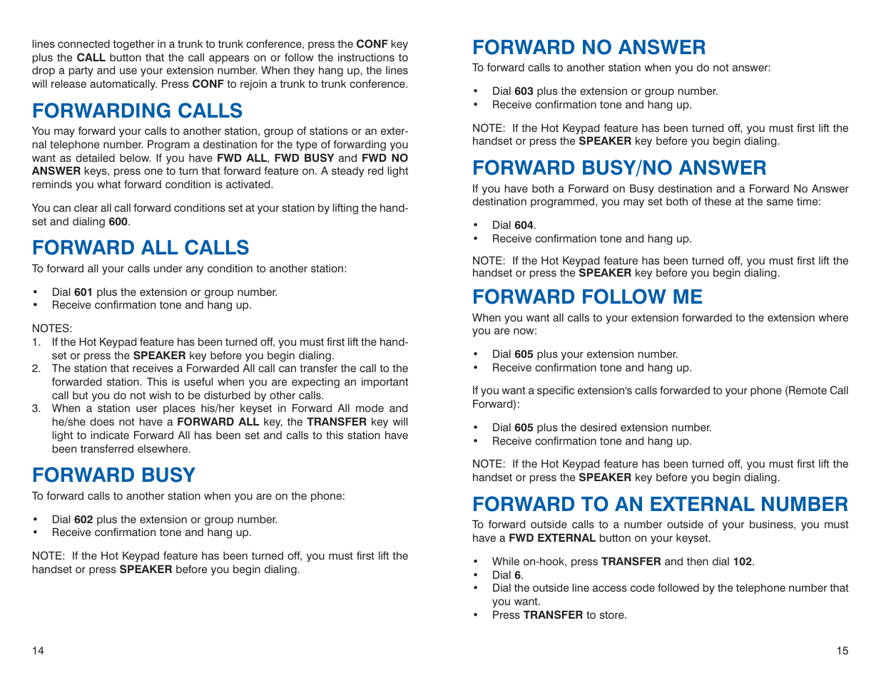Forward no answer, Forward busy/no answer, Forward follow me | Forward to an external number, Forwarding calls, Forward all calls, Forward busy | Sharp DS 24D User Manual | Page 10 / 24