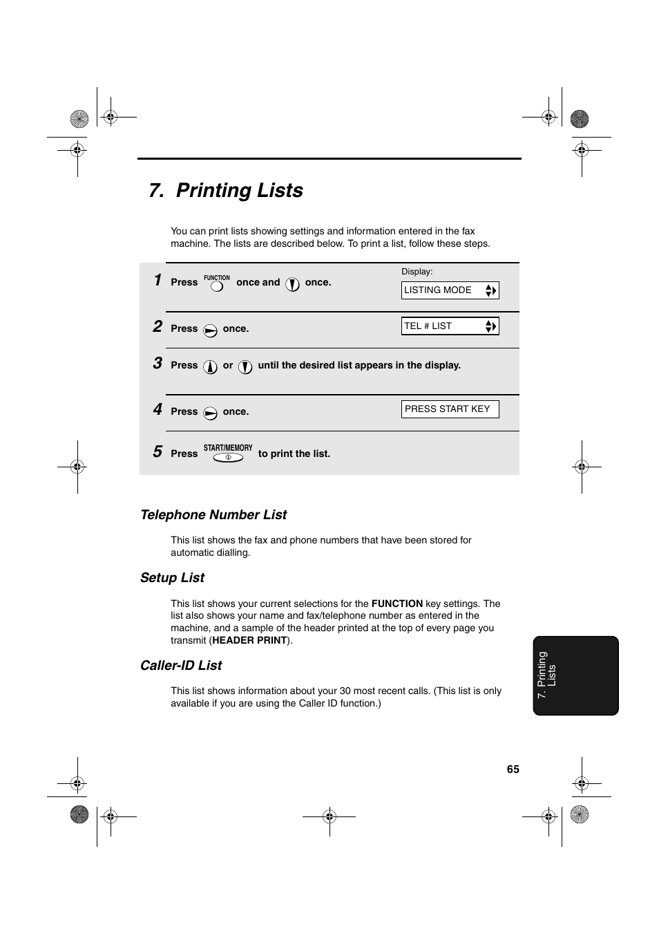 Printing lists | Sharp UX-P410 User Manual | Page 67 / 87