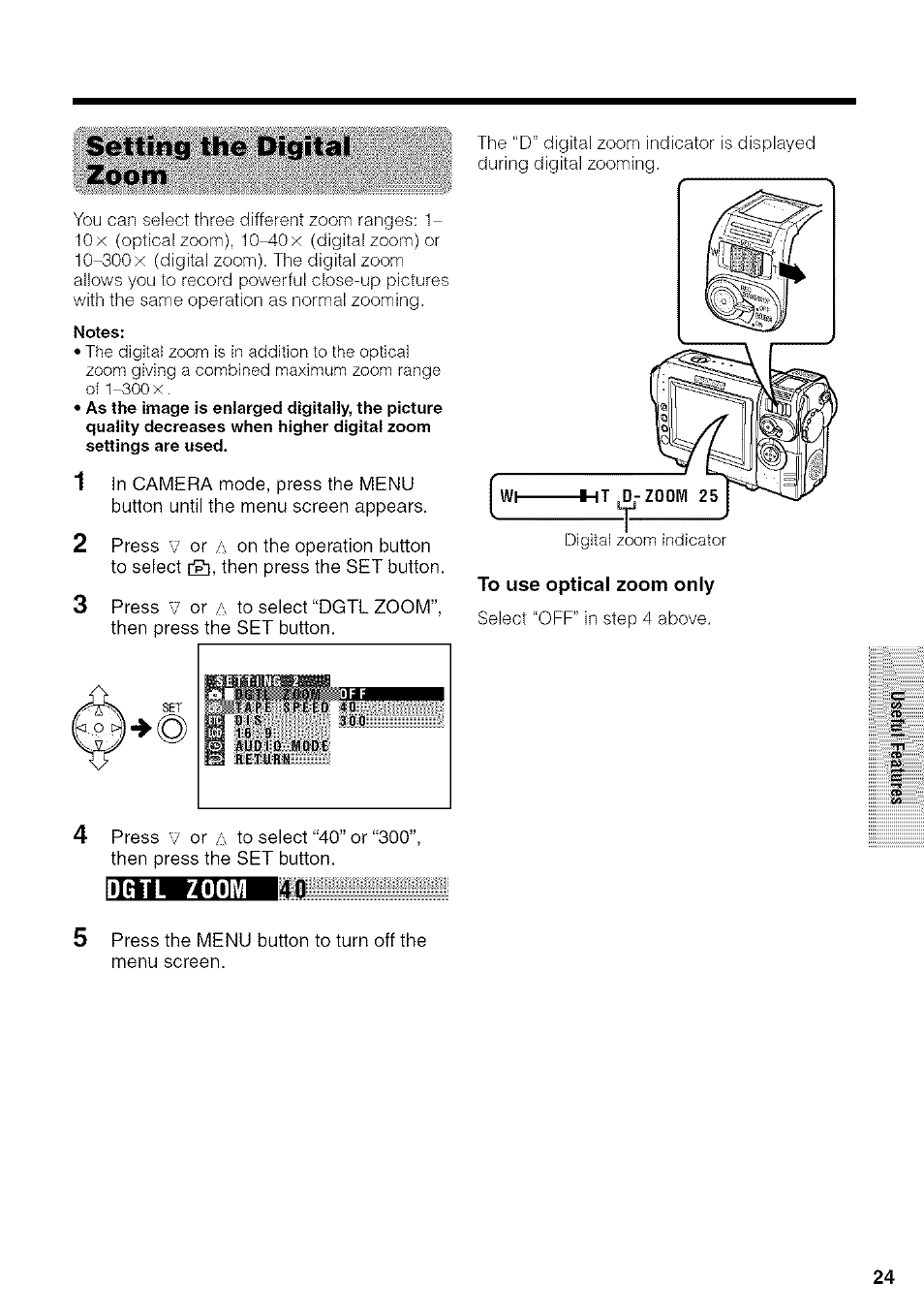 Setting the digital zoom, To use optical zoom only | Sharp VIEWCAM VL-NZ50U User Manual | Page 37 / 83