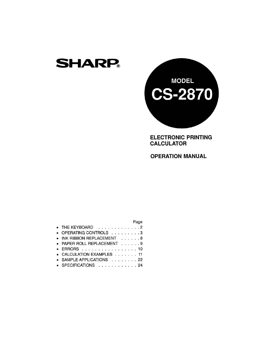 Sharp CS-2870 User Manual | 27 pages