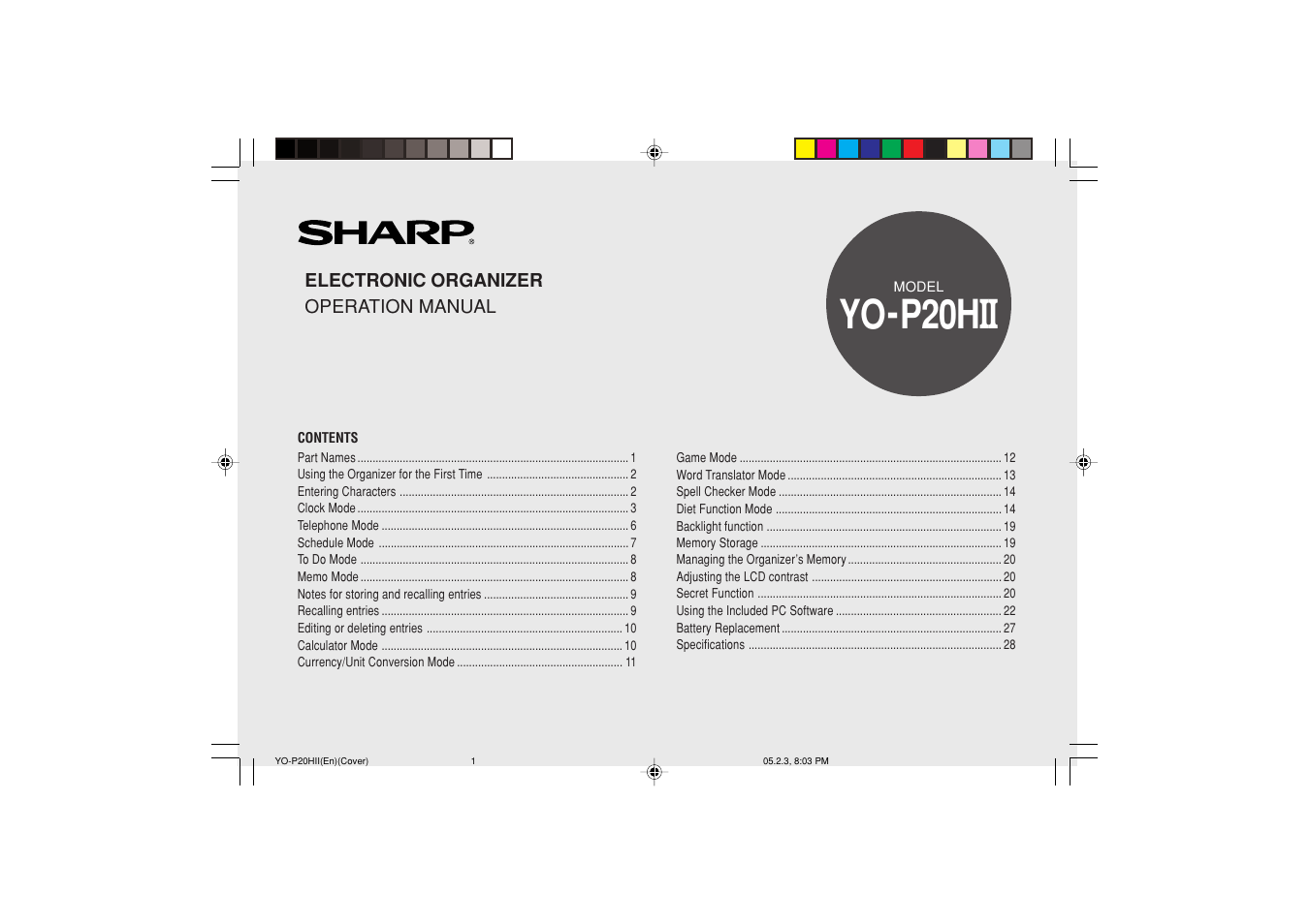 Sharp YO-P20hII User Manual | 36 pages
