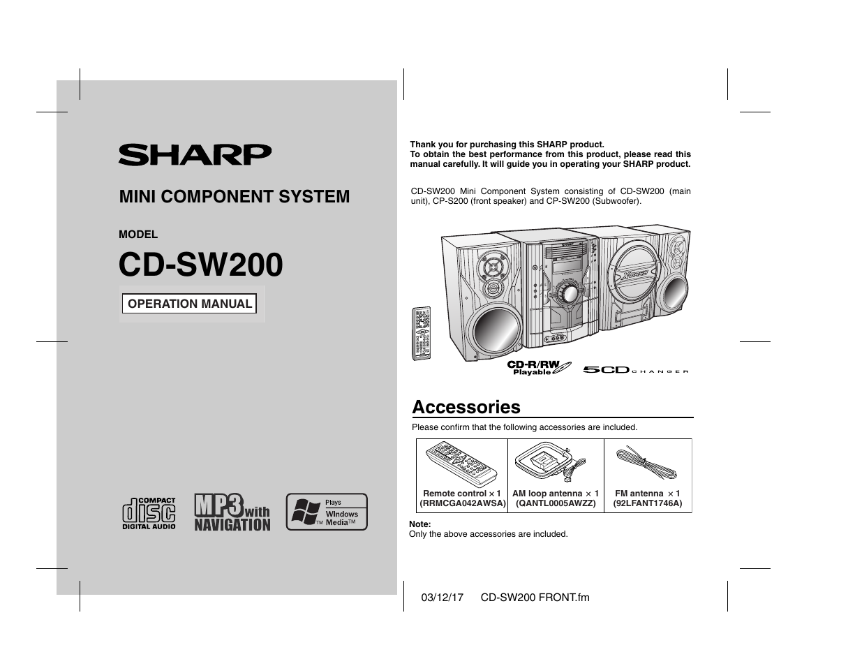 Sharp CD-SW200 User Manual | 44 pages