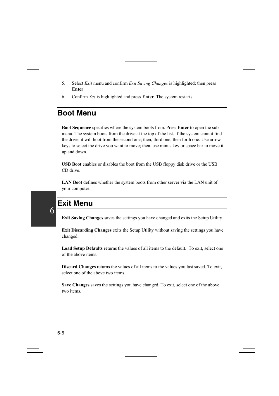 Boot menu, Exit menu | Sharp PC-MM1 User Manual | Page 90 / 123