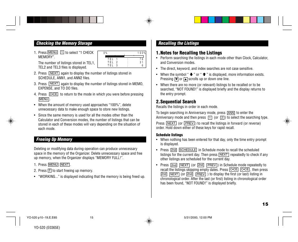 Sequential search | Sharp YO-520 User Manual | Page 17 / 40