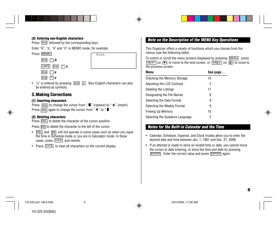 Making corrections | Sharp YO-520 User Manual | Page 7 / 40
