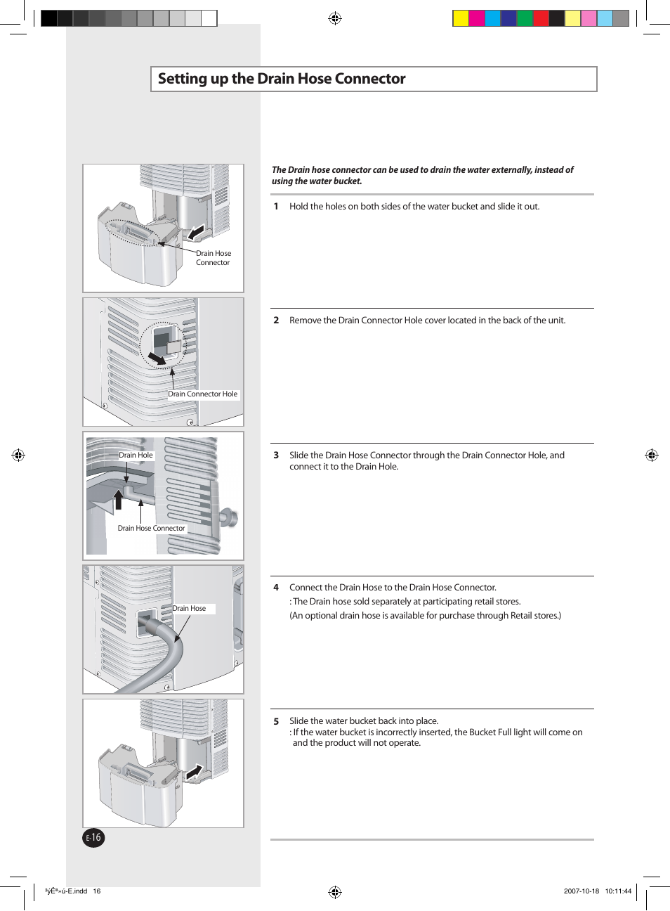 Setting up the drain hose connector | Samsung DED50EL8 User Manual | Page 15 / 20