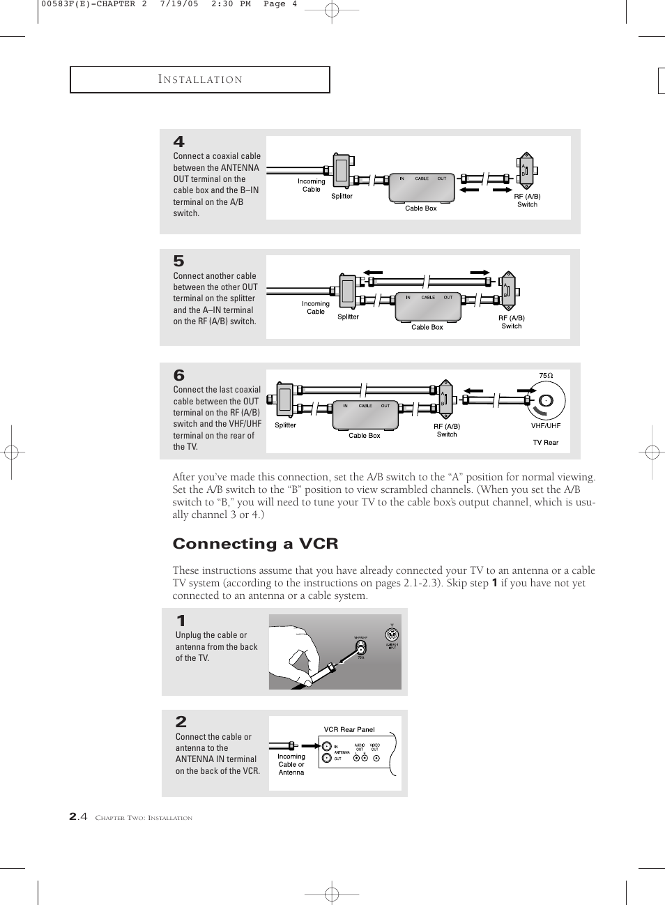 Connecting a vcr | Samsung Tantus PCK 6115R User Manual | Page 18 / 58
