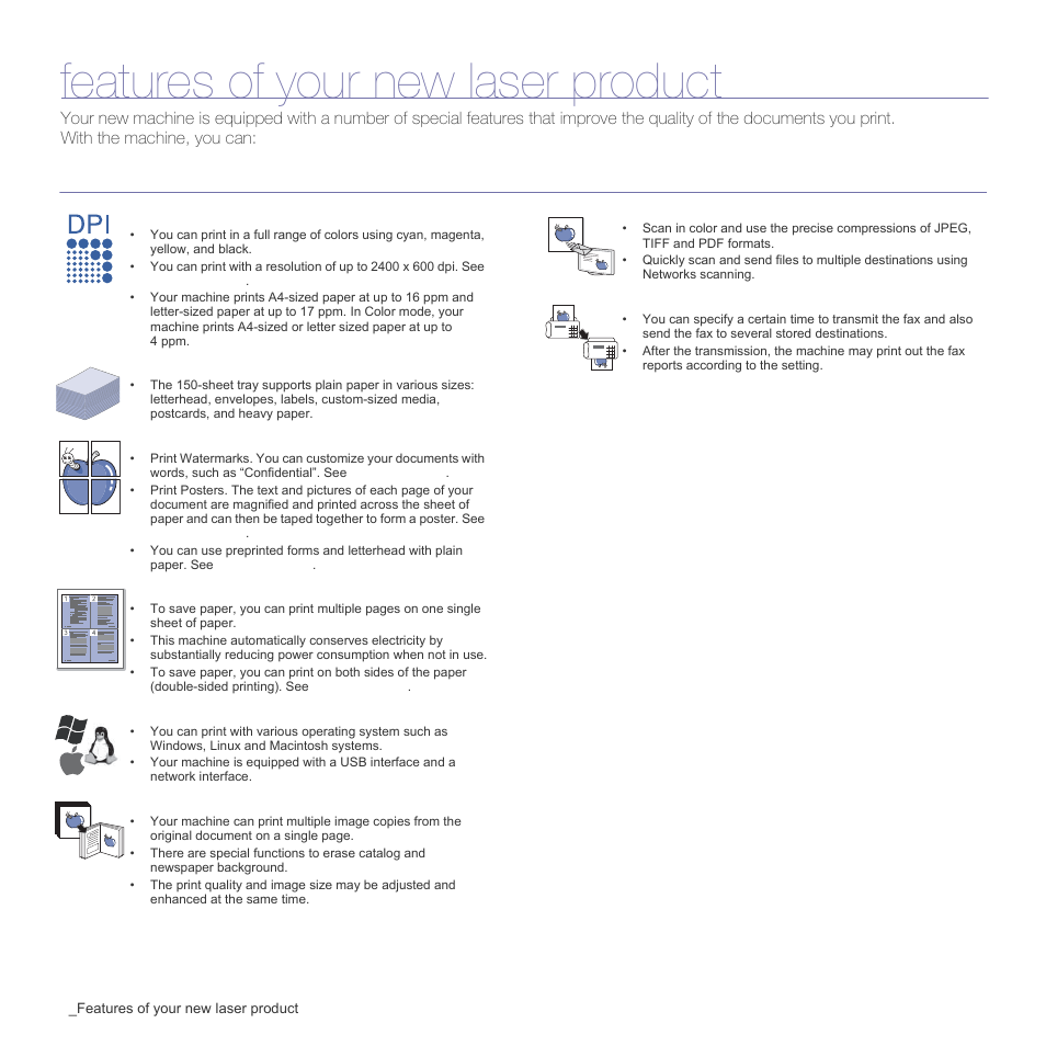 Features of your new laser product, Special features | Samsung CLX-3175FN User Manual | Page 2 / 218