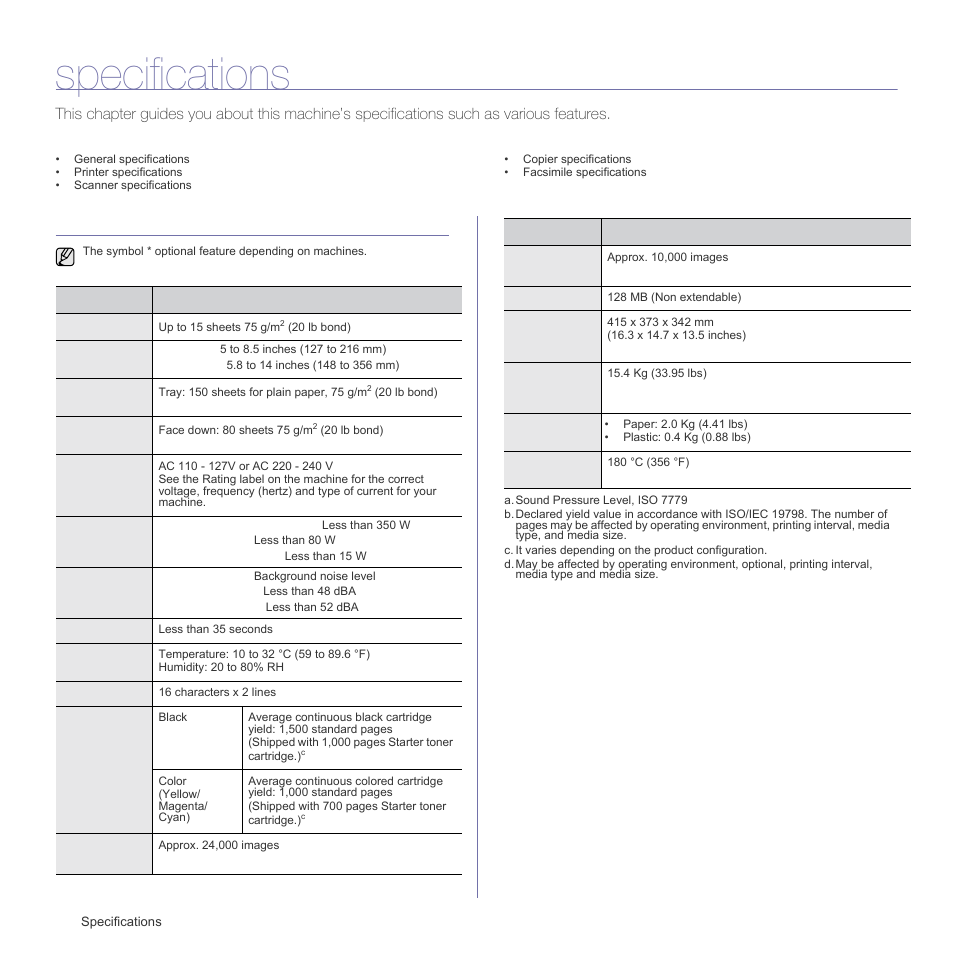 Specifications, General specifications, See "specifications" on | Samsung CLX-3175FN User Manual | Page 88 / 218
