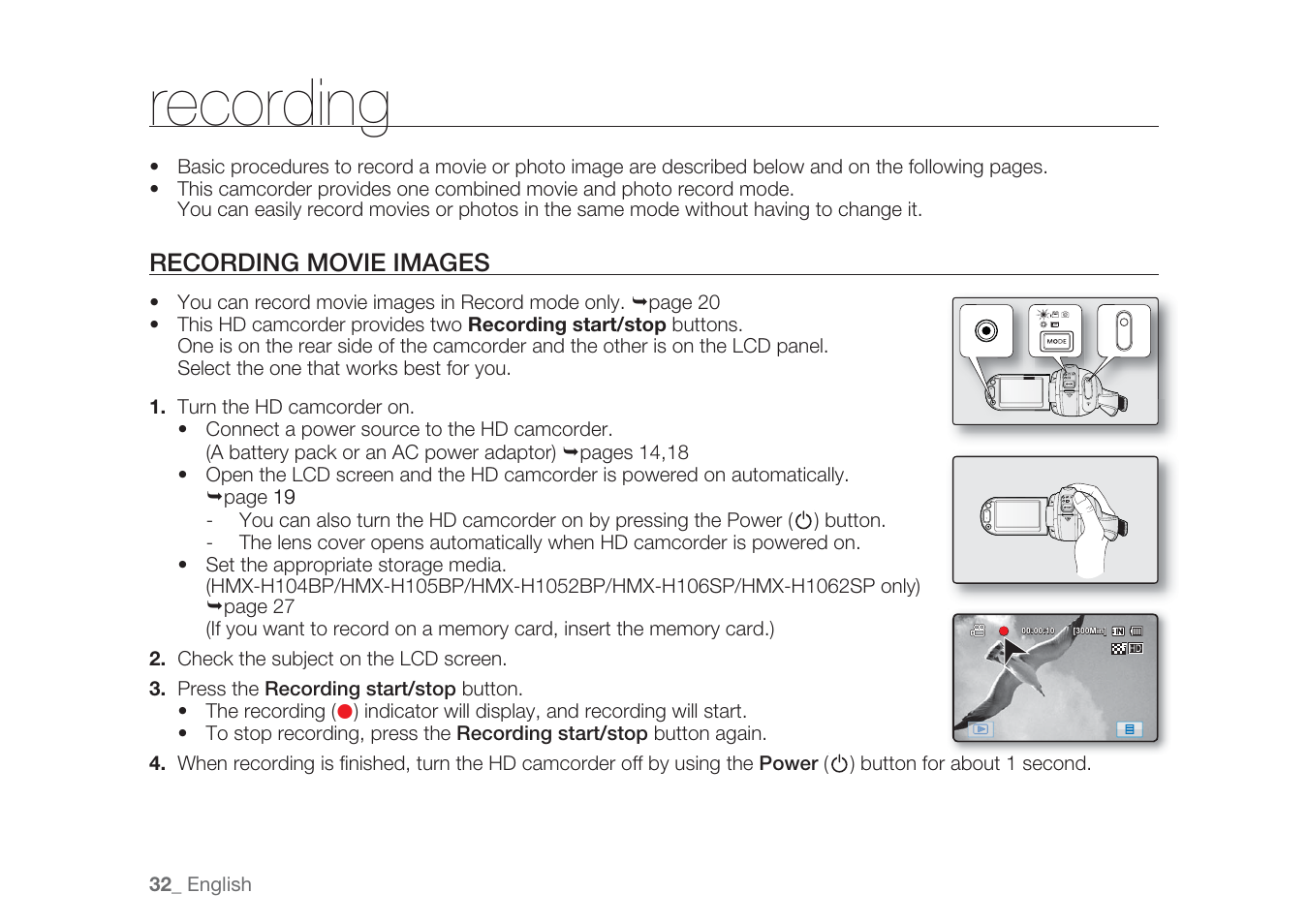 Recording | Samsung HMX-H1062SP User Manual | Page 42 / 144
