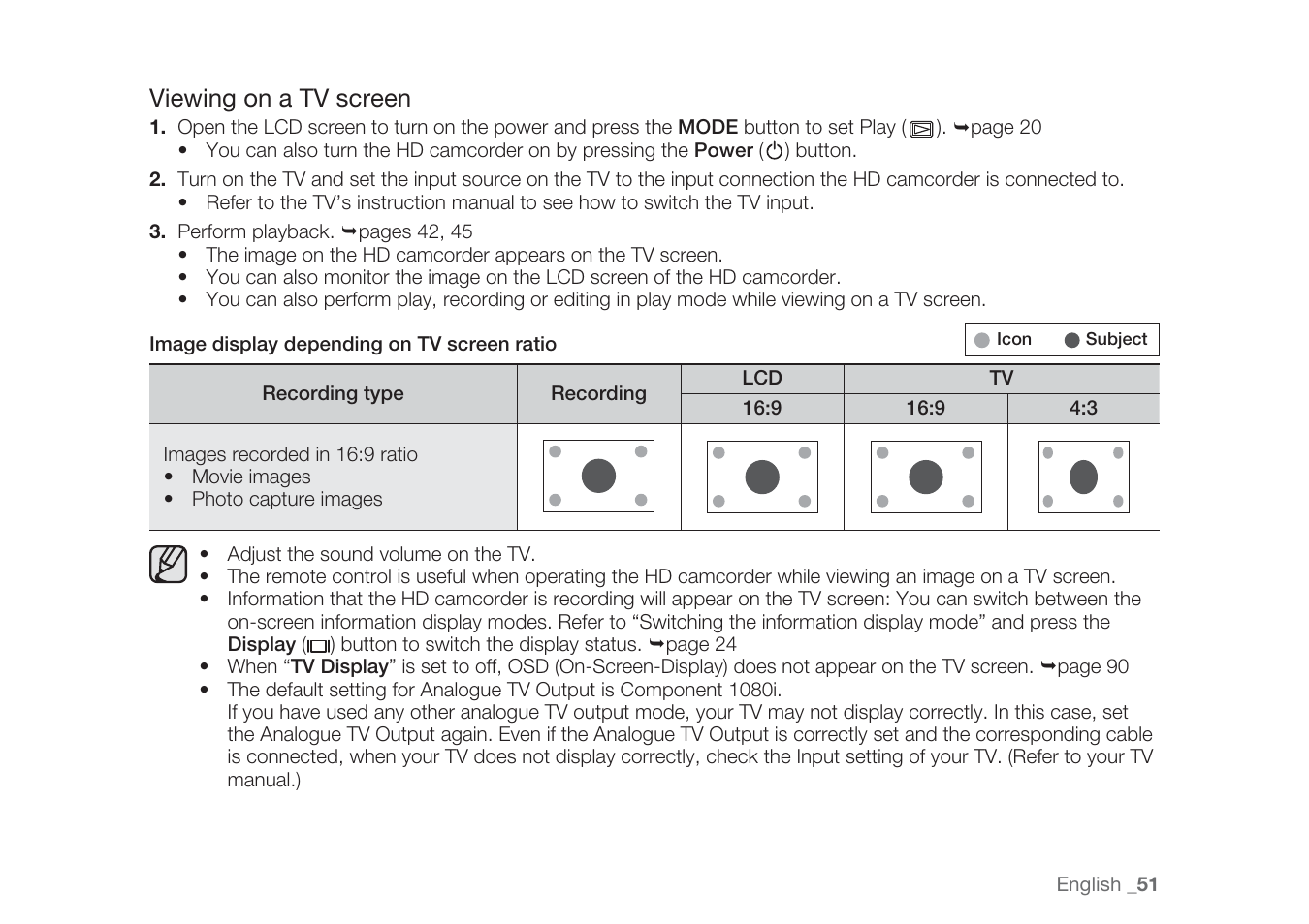 Viewing on a tv screen | Samsung HMX-H1062SP User Manual | Page 61 / 144