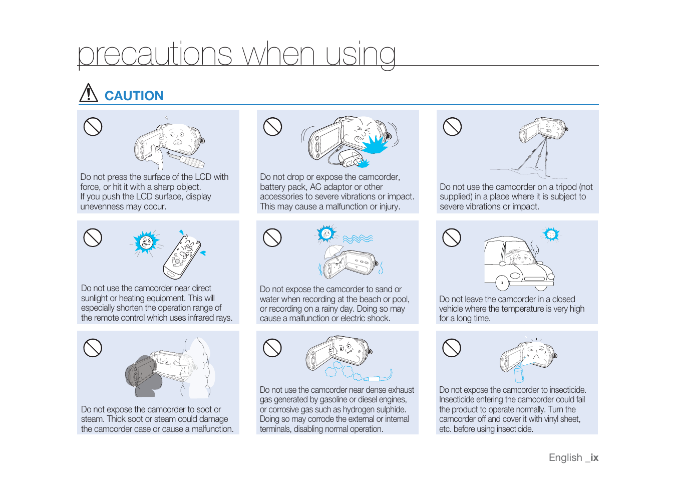 Precautions when using, Caution | Samsung HMX-H1062SP User Manual | Page 9 / 144