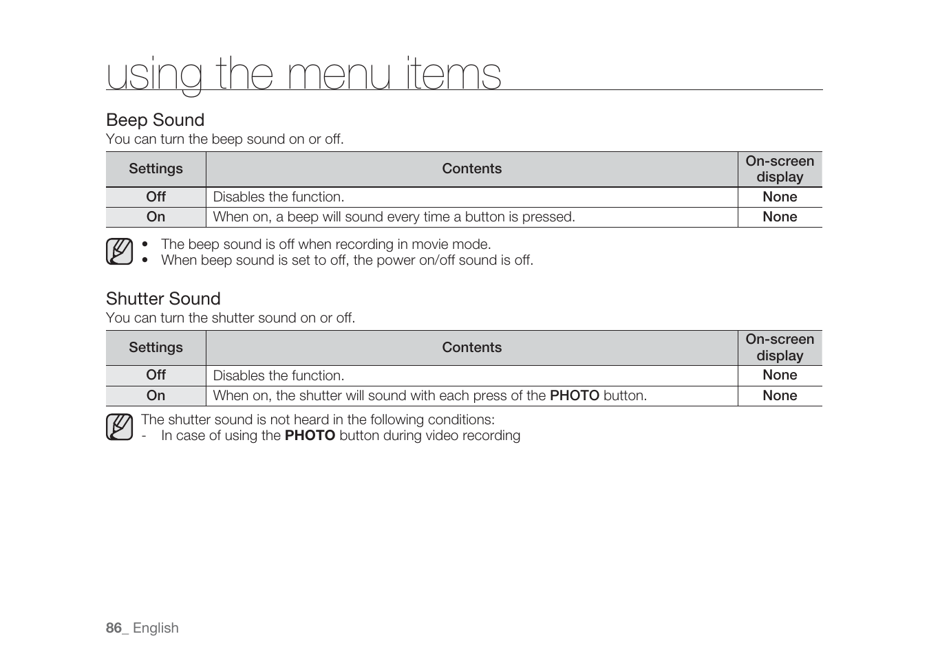Using the menu items | Samsung HMX-H1062SP User Manual | Page 96 / 144