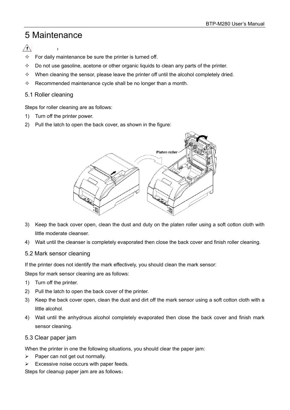 5 maintenance | Jiaye General Merchandise Co BTP-M280 User Manual | Page 32 / 39