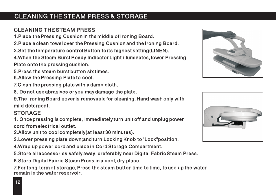 Т³гж 13, Cleaning the steam press & storage | SINGER ESP 2 User Manual | Page 13 / 15