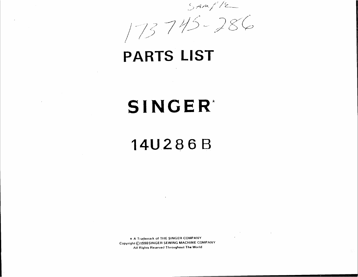 Singer, Parts list | SINGER 14U286B User Manual | Page 2 / 21