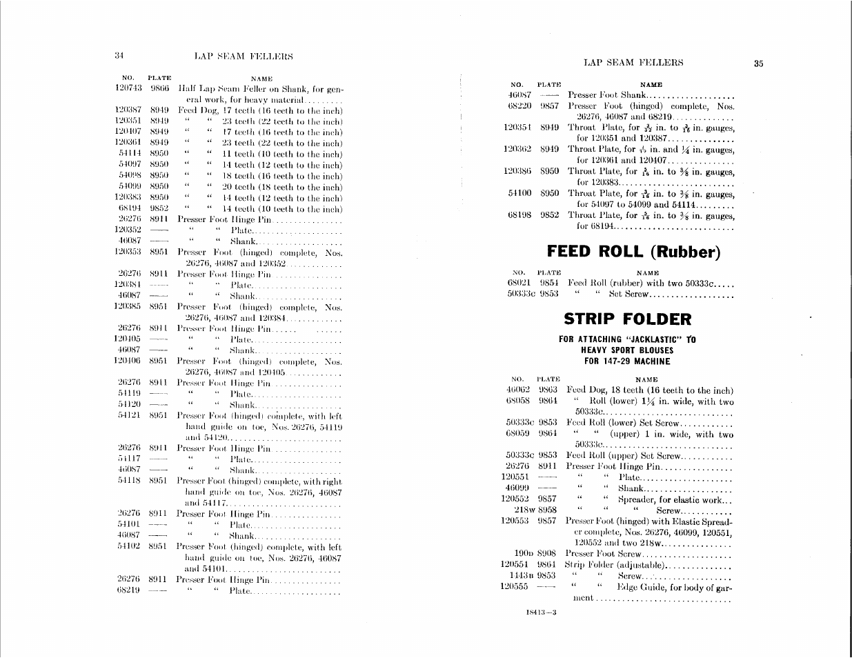 Feed roll (rubber), Strip folder | SINGER 147-29 User Manual | Page 17 / 53