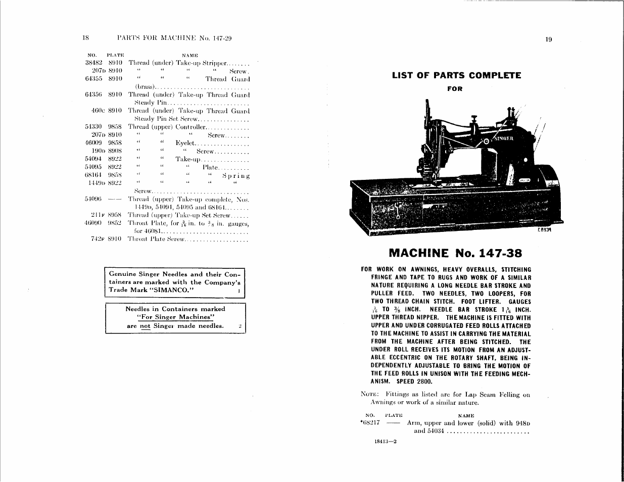 List of parts complete | SINGER 147-29 User Manual | Page 9 / 53