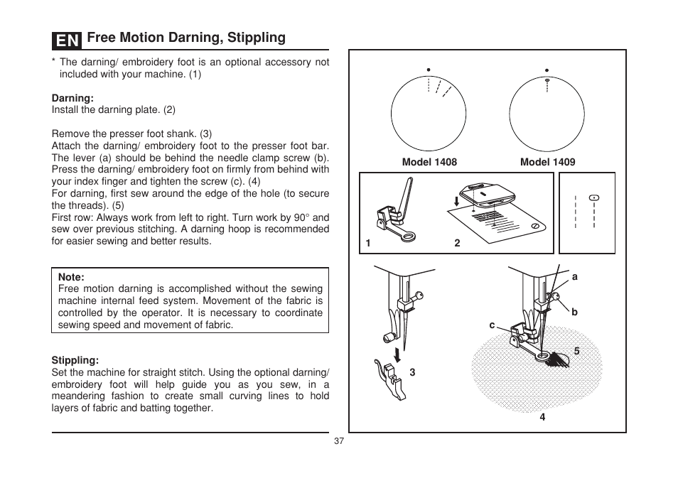 Free motion darning, stippling | SINGER 1408 User Manual | Page 44 / 62