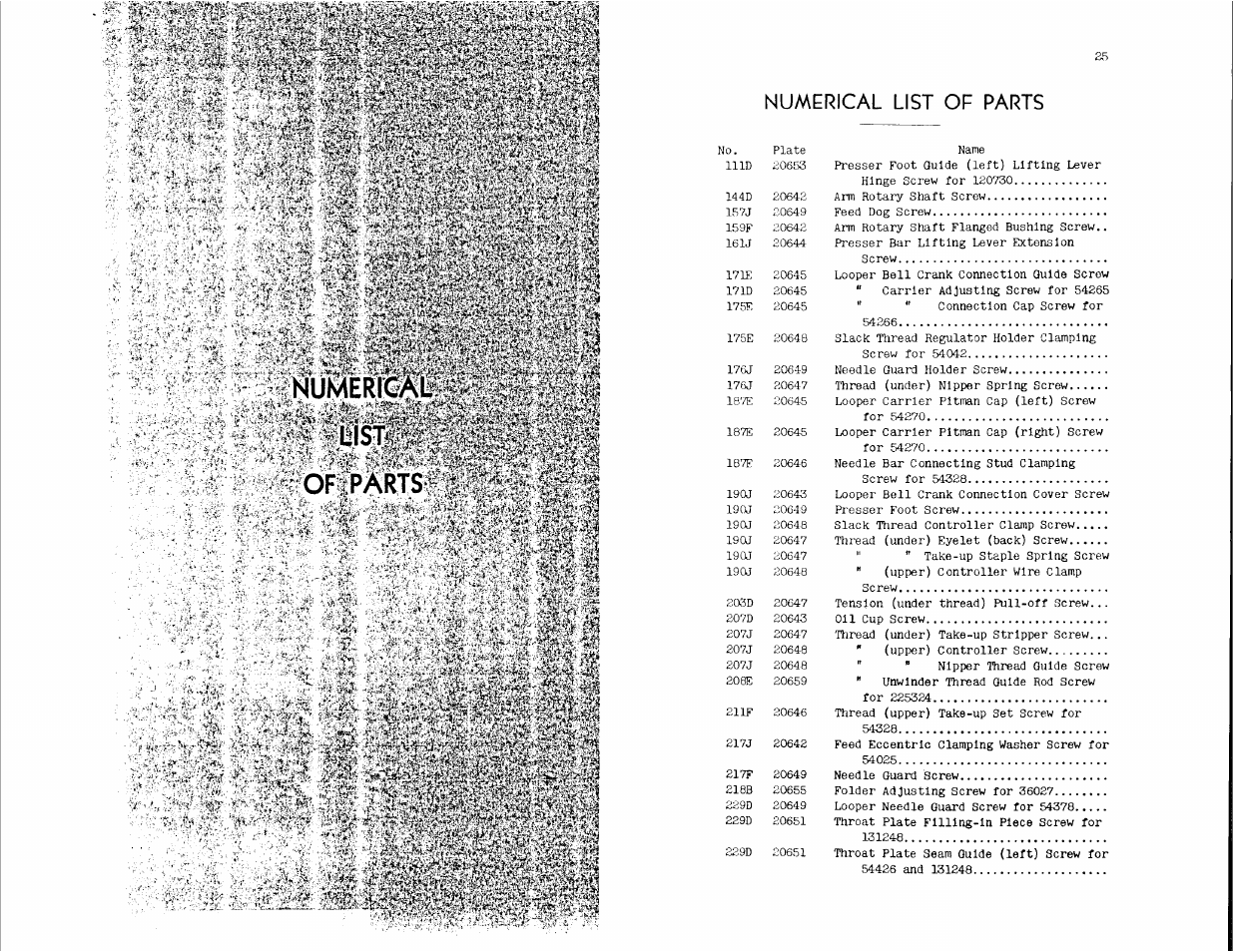 Numerical list of parts, Mimi, Numerigab | SINGER 147-25 User Manual | Page 14 / 34