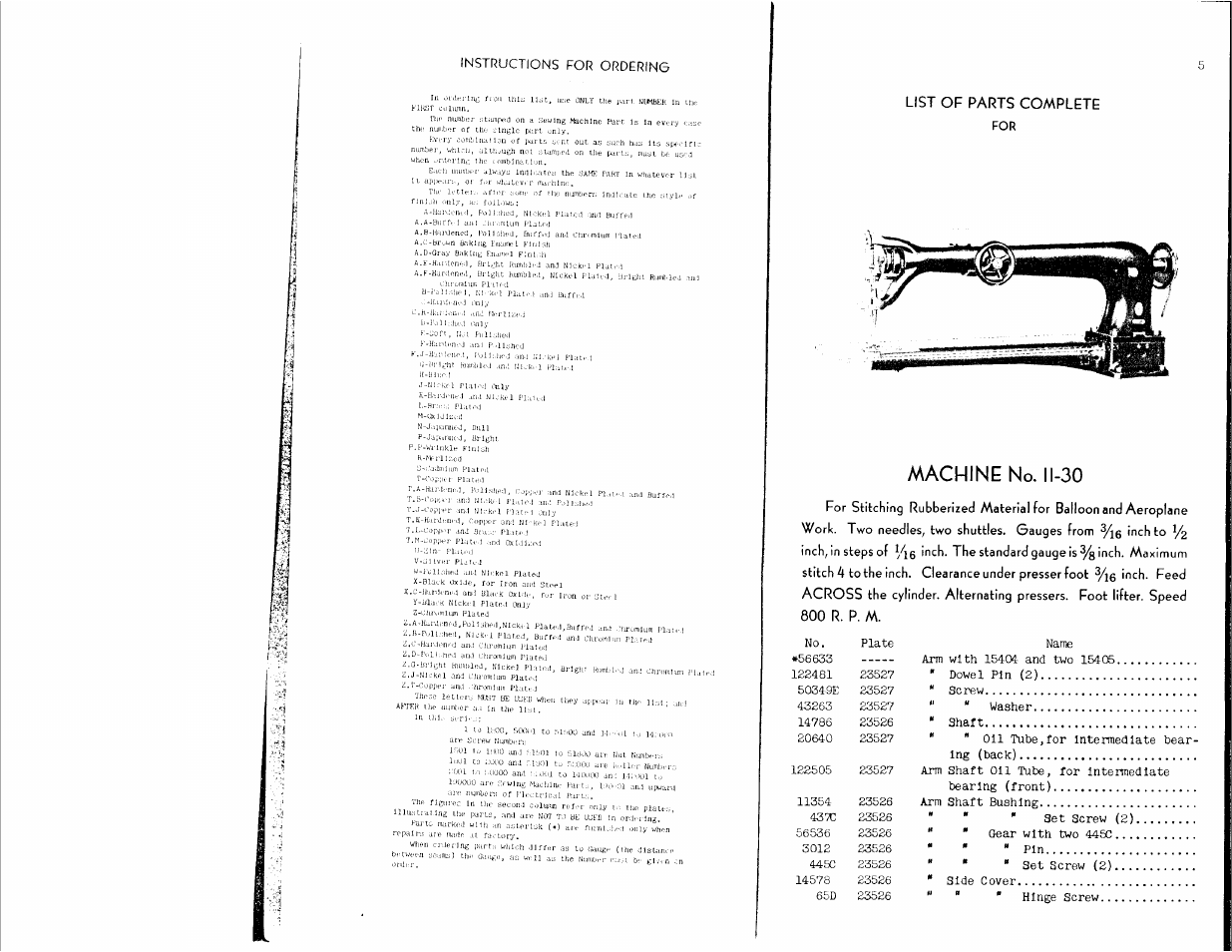 Machine no. 11-30, Instructions for ordering, П flared | SINGER 11-30 User Manual | Page 3 / 19