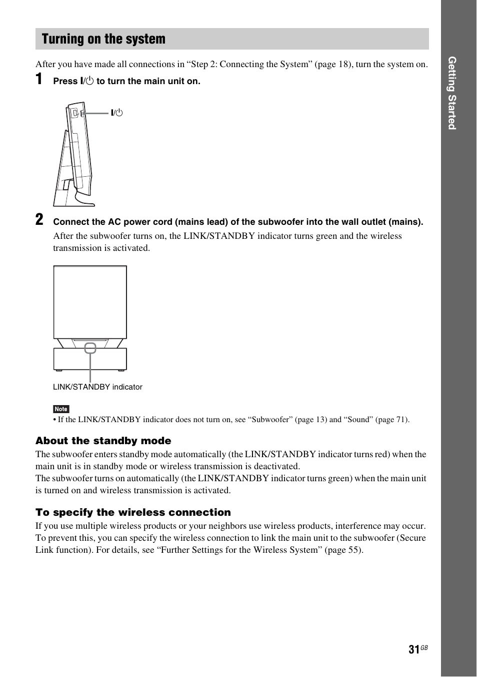 Turning on the system | Sony BDV-L800 User Manual | Page 31 / 84